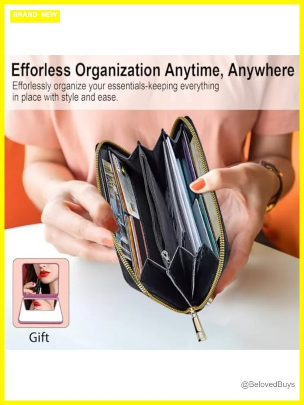 PU Leather Wristlet Wallet with Zipper Card Holder - Women's Long Travel Wallet